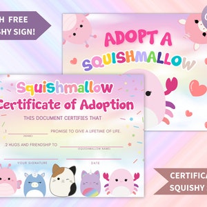 Bearbeitbares Squishmallow Adoptionszertifikat, Adopt a Squish druckbarer Squishmallow Geburtstag, Adopt Squishmallow Zertifikat, Instant Download
