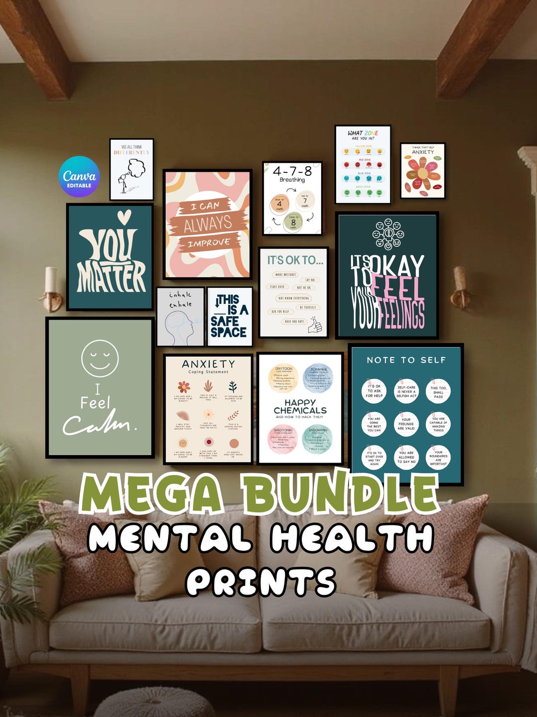 Therapy Poster Bundle, Therapy, Decor Psychologist Therapist Mental ...