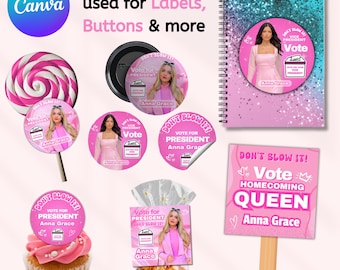Vote Homecoming Stickers, Class Campaign Sticker, Class Campaign, Homecoming Campaign, Vote Homecoming Queen, Stickers, Canva Template