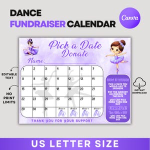 Dance Fundraiser Calendar, Dance Calendar Fundraiser, Pick a Date To Donate, Dance Fundraiser Template, Cash Calendar Fundraiser,Dance Flyer