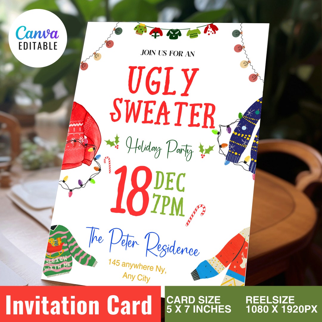 Ugly Sweater Party Invitation Template Christmas Rustic Ugly Sweater