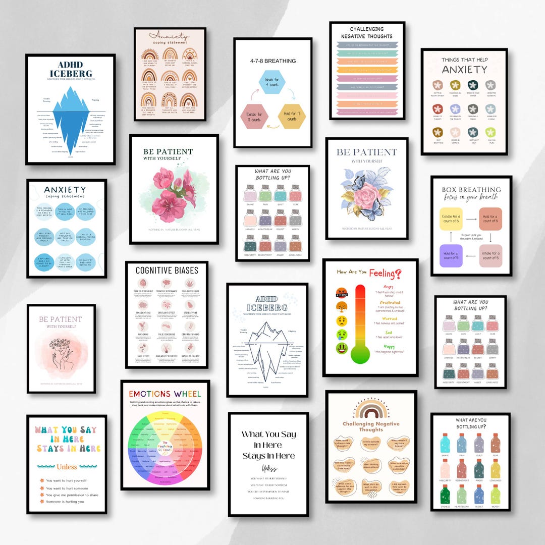 Therapy Poster Bundle, Decor Psychologist Therapist Mental Health ...