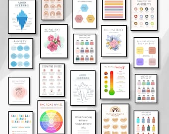 Paquete de pósteres de terapia, decoración para psicólogos y terapeutas, salud mental, decoración para consultorios de terapia, póster de salud mental