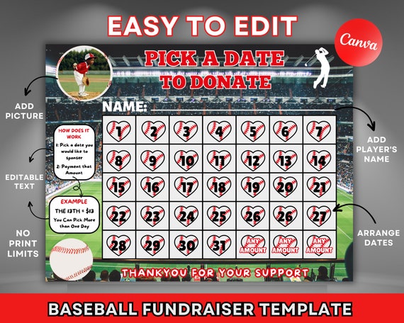 Editable Baseball Calendar Fundraiser Template Clear the Board Fundraising  Made Easy 8.5x11 Digital Download - Etsy