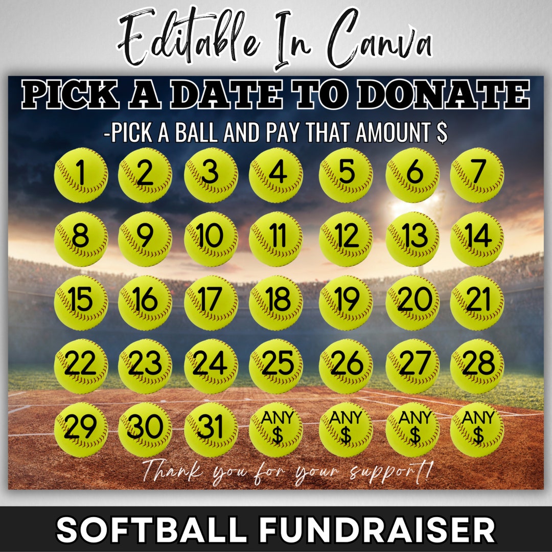 Softball Fundraising Calendar 2025, Pick a Date Donation February