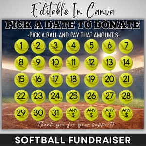 Softball Fundraising Calendar 2025, Pick a Date Donation February Calendar Fundraiser Template 8.5x11 Canva Template Digital Download