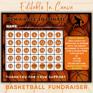 Basketball Fundraiser Calendar 2025, Pick a Date To Date Basketball, Printable Basketball Calendar Fundraiser,Basketball Fundraiser Template