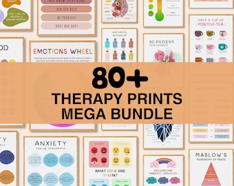 Bundel geestelijke gezondheid, 80+ kunstafdrukken aan de muur voor therapiekantoorinrichting, psychologieposters, adviseur kantoor muurkunst psychologisch citaatposter