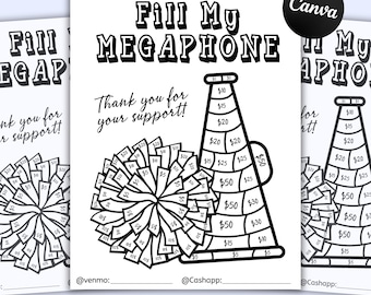 Fill My Cheer Pom Pom Fundraiser, Editable Cheer Fundraiser Template, Cheer Fill My Megaphone Fundraiser, Cheer Team, Canva Template