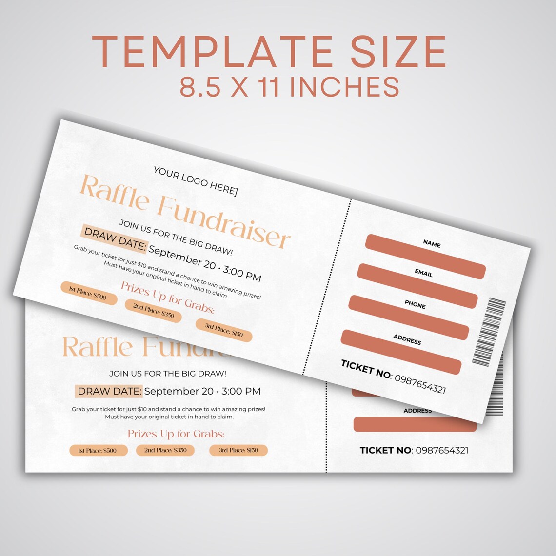 Editable Raffle Fundraiser Ticket Canva Template, Raffle Event Ticket ...