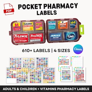 Pocket Pharmacy Labels, Printable Medicine Labels, Pill Labels, Pill Case Labels, Travel Pill Case, Medicine Labels, Instant Download