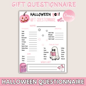Editable Halloween Gift Exchange Questionnaire, Printable You’ve Been Booed form, Favorite things list, Office Halloween Theme Gift
