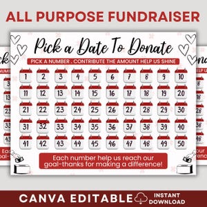 All Purpose Fundraiser Calendar, Pick A Date To Donate, Calendar Fundraiser, Fundraiser Calendar,Fundraiser Template, Fundraiser Flyer,Canva