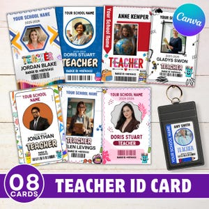 Modelo de crachá de identificação para professores editável no Canva, crachá de identificação escolar personalizado no Canva, modelo de crachá personalizável, volta às aulas imagem 1