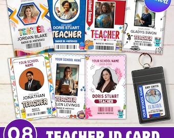 Teacher ID Cards Editable Canva Template, School Custom ID Card Canva, Customizable ID Card Template, Back To School