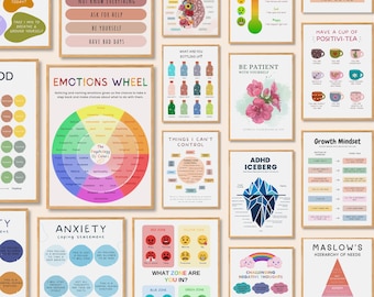 Mental Health Bundle, 80+ Wall Art Prints for Therapy Office Decor, Psychology Posters, Counselor Office Wall Art Psychological Quote Poster