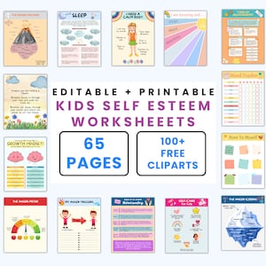 Kids life skills essential bundle, 65 Pages, Over 100 cliparts, Therapy worksheets, calming corner, coping skills, anxiety, CBT worries