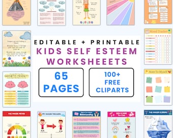 Kids Therapy Bundle, Self-Esteem Worksheets, Child Learning, Emotional Therapy, Anxiety Techniques, Coping Skills for Kids, Digital Download