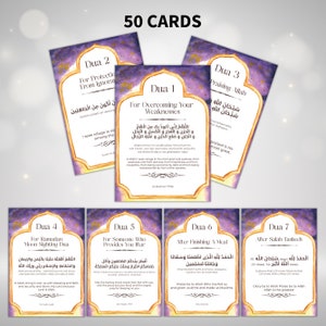 Cartões de memória flash Dua islâmicos, 50 cartões de memória flash Dua do Alcorão para impressão, presente de Ramadã Eid, presente islâmico, transliteração árabe para download instantâneo em inglês