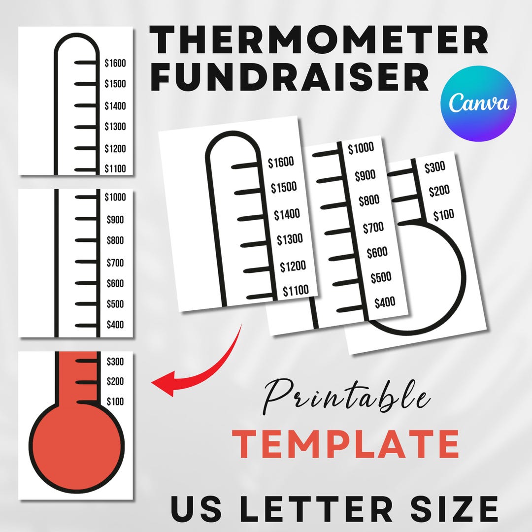 Thermometer Fundraiser Template, Editable Big Goal Meter Thermometer ...