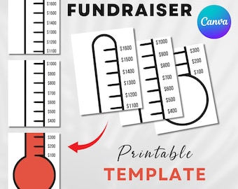 Thermometer Fundraiser Template, Editable Big Goal Meter Thermometer Template, Fundraiser Goal Thermometer Non Profit Fundraiser Thermometer