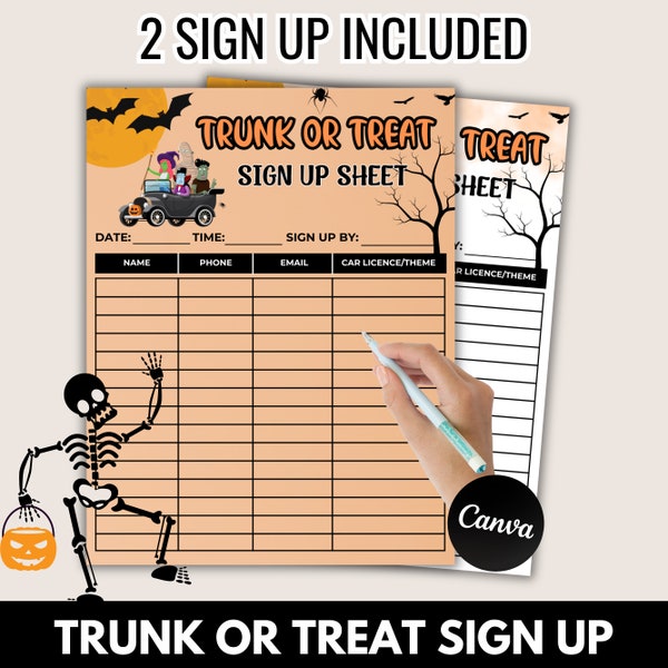 Trunk or Treat, Trunk or Treat Sign Up, Trunk or Treat And Costume Sign Up Sheet, Truck or Treat Ballots, Trunk or Treat Checklist Printable