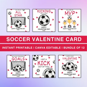 12 valentijnskaarten voetbal, valentijnskaarten voetbal jongen, afdrukbare valentijnskaarten voor kinderen, sport valentijnskaart canva bewerkbare instant download