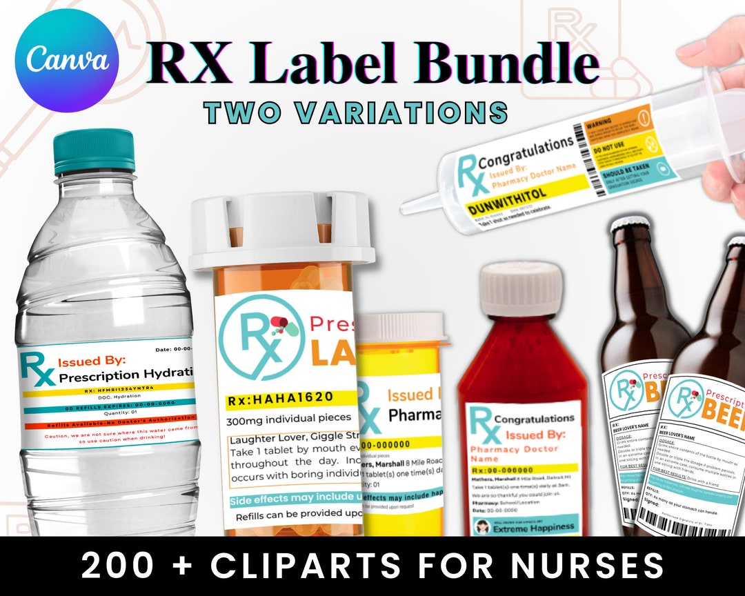 Pill Bottle Labels Bundle, Editable Prescription Label, Pill Labels, Rx