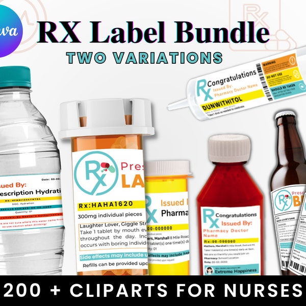 RX Bottle Label Bundle, Pill Bottle Labels Bundle, Rx Label Bundle, Custom Prescription Bottle Label, Pill Labels, Fake Prescription