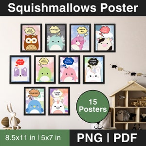 Squishmallow Posters, Squishmallows Art Print Set Printable Squishmallow Wall Art Poster Printable Squishmallow PNG, Print/Digital Download