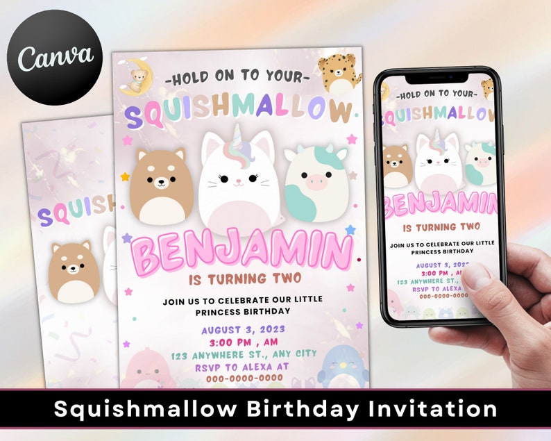 Squish mallow Birthday Invitation Squishy Invitation Customizable Squish mallows Birthday Party Invitation Squishy Birthday