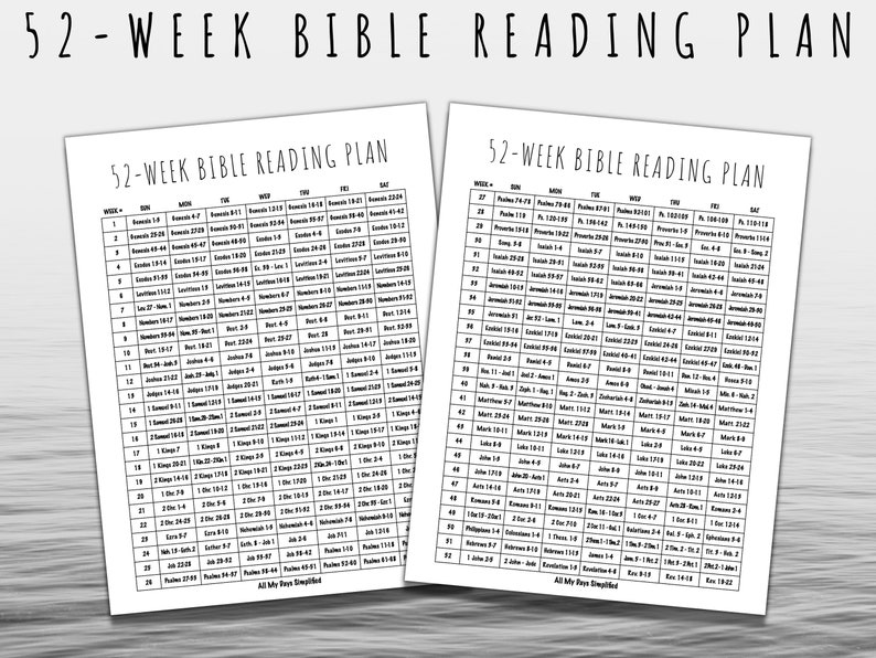 52week Bible Reading Plan Printable Chart All My Days Etsy Hong Kong