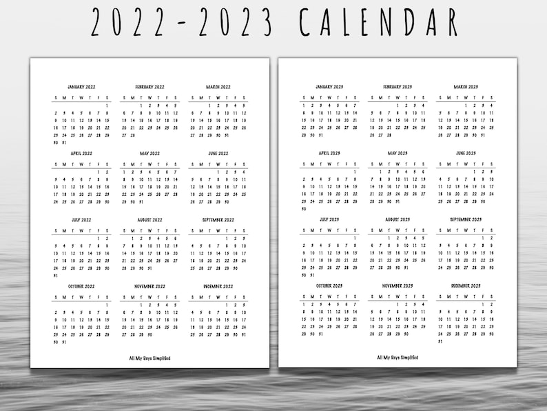 2022 & 2023 Printable Year Calendar 8.5x11 Portrait All My Etsy Denmark