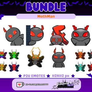 Bundles | MOTHMAN  | P2U Emotes/Badges | Static/Animated | TWITCH & DISCORD | Monsters and Horror