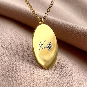 Oval Engraved Necklace - Personalised Oval Pendant Gift - Custom Engraving Pendant Necklace