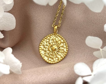 Sun Moon Pendant Necklace: Minimalist Celestial Jewelry, Custom Engraving
