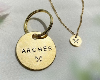 Hand Stamped Pet Tag And Necklace Set: Custom Engraved Matching Jewelry