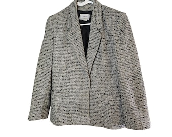 Vintage J. Gallery Women's Blazer Tweed Black White Front Pockets Size 12