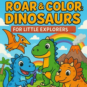 Rugir y colorear: Libro para colorear de dinosaurios para niños de 3 a 7 años (53 páginas) - PDF imprimible, divertido y educativo para preescolar y aprendizaje temprano