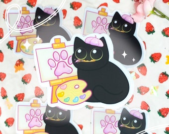 Artist Cat Sticker | Cute Black Cat | Painter Cat Sticker | Laptop & Water Bottle Sticker | Cat Lover Gift | Chloe Colors