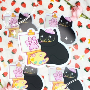 Artist cat | Cute Black Cats | Cute Stickers | painter cat | Water Bottle Sticker | Cat Lover