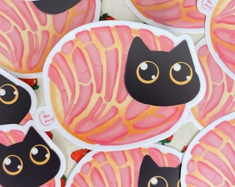 Black Cat Concha Sticker | Kawaii Pan Dulce Cat | Mexican Bread Art | Cute Laptop Sticker | Cat Lover Gift | Chloe Colors