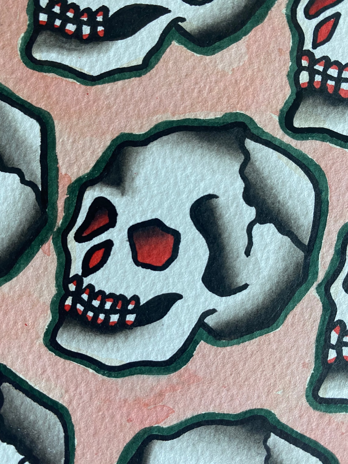 Hand-painted Traditional Tattoo Skull Flash Print - Etsy