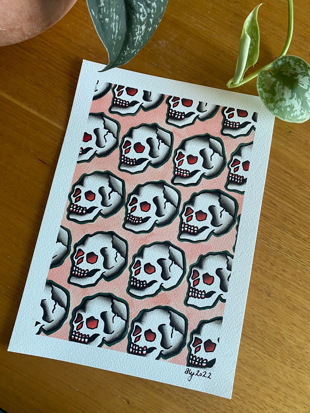Hand-painted Traditional Tattoo Skull Flash Print - Etsy