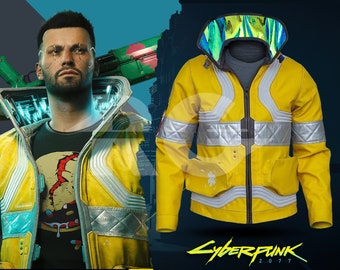 Cyberpunk 2077 Costume Edgerunners Cosplay David Martinez Yellow Leather Gaming Jacket for Men