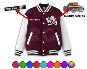 Custom Varsity Jacket Kids Personalized Embroidery & Custom Patches Letterman Jacket for Kids Baseball Team