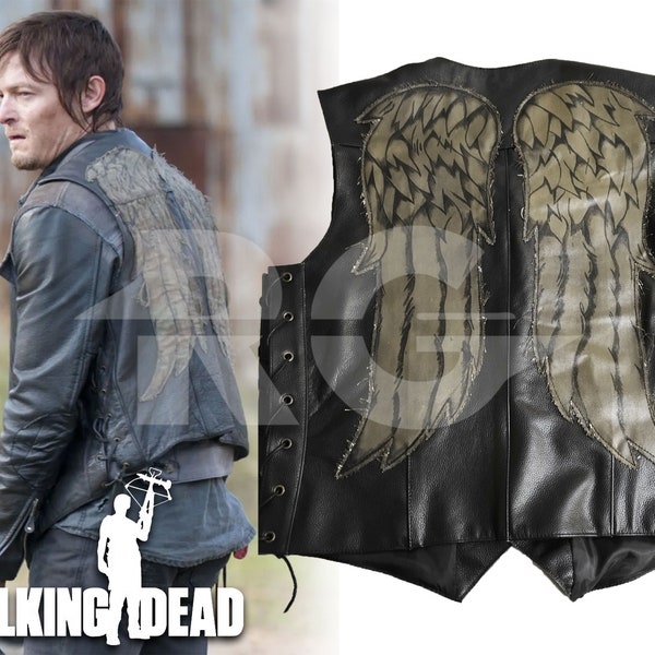 Daryl Dixon Wings Vest, peinture acrylique faite main, ailes dans le dos