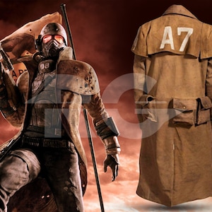 NCR Veteran Ranger Cosplay Fallout Gaming Costume Brown Suede Leather A7 Ranger Duster Coat