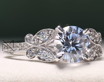 Beautiful Butterfly Engagement Rings For Women, 1.9 Ct Round Moissanite, Party Wear Rings For Girls, 14K White Gold Plated, Handmade Jewelry