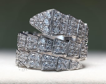 Snake Engagement Rings For Women, 1.15 Ct Lab-Created Diamond, Wedding Swirl Promise Ring, 14K White Gold Plated, Birthday Gifts For Her